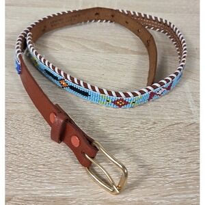 Legends Beaded Leather Belt Size 36 Genuine Cowhide Southwestern Western Boho